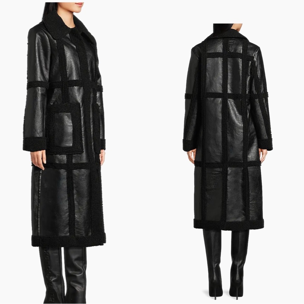 Black Long Shearling-Trim Coat - Women